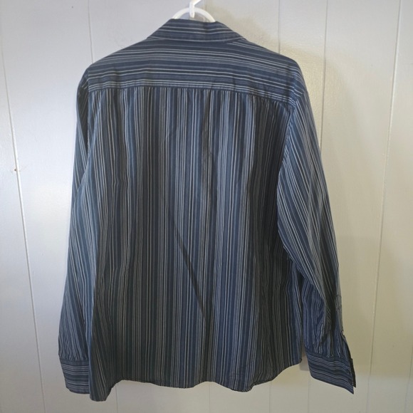 Calvin Klein Mens XL Modern Fit Button Up Shirt Silk Cotton Blend Blue Striped - Picture 4 of 7